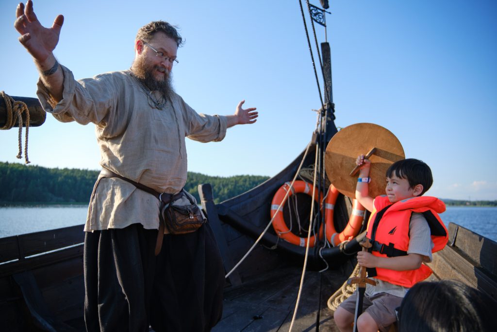 A viking storyteller onboard the vikingship Visund